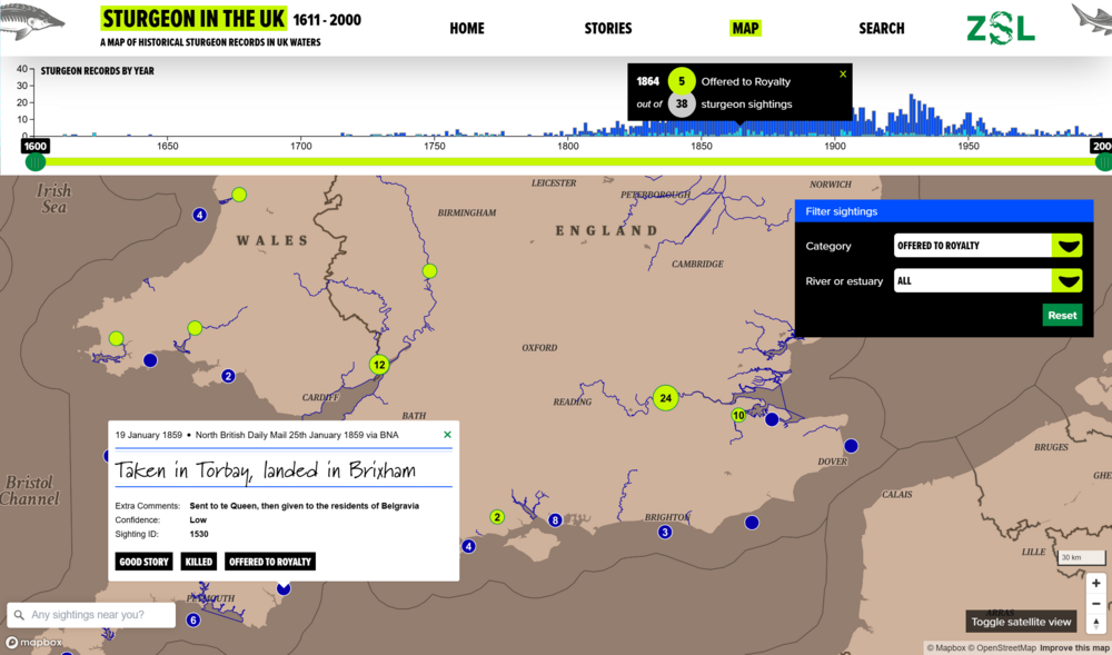 Sturgeon in the UK map popup