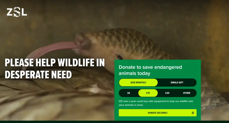 ZSL donate landing page